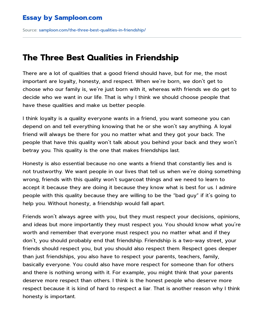 The Three Best Qualities in Friendship essay