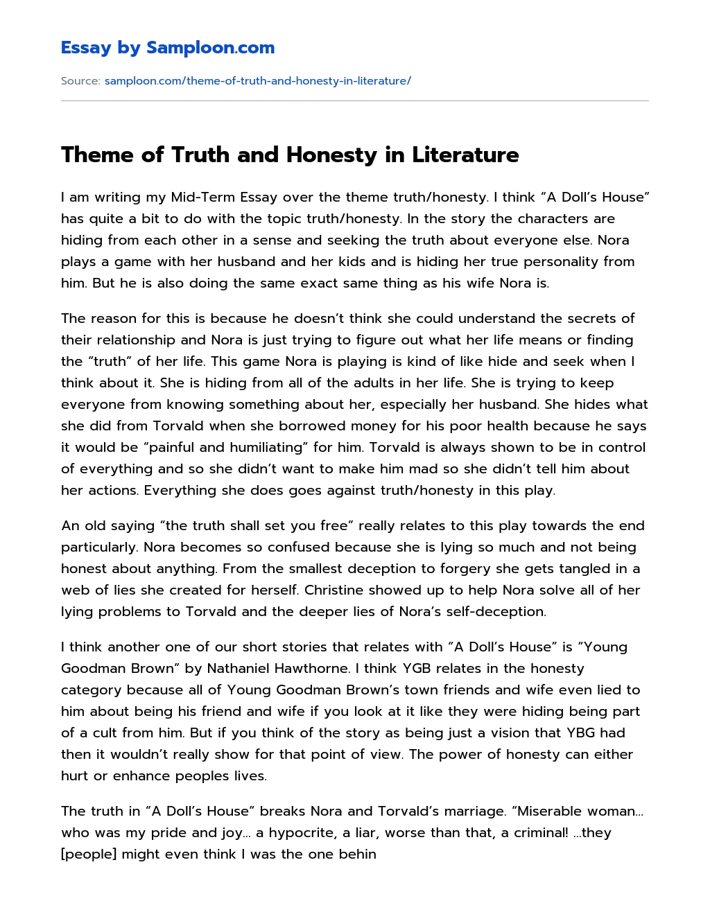 Theme of Truth and Honesty in Literature essay