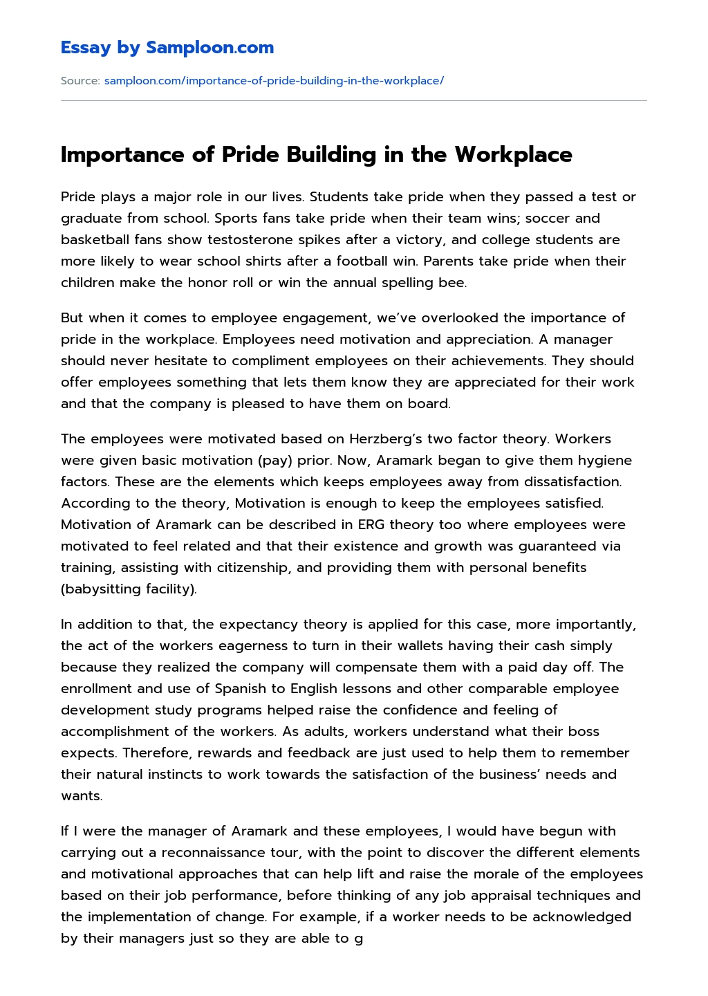 Importance of Pride Building in the Workplace essay