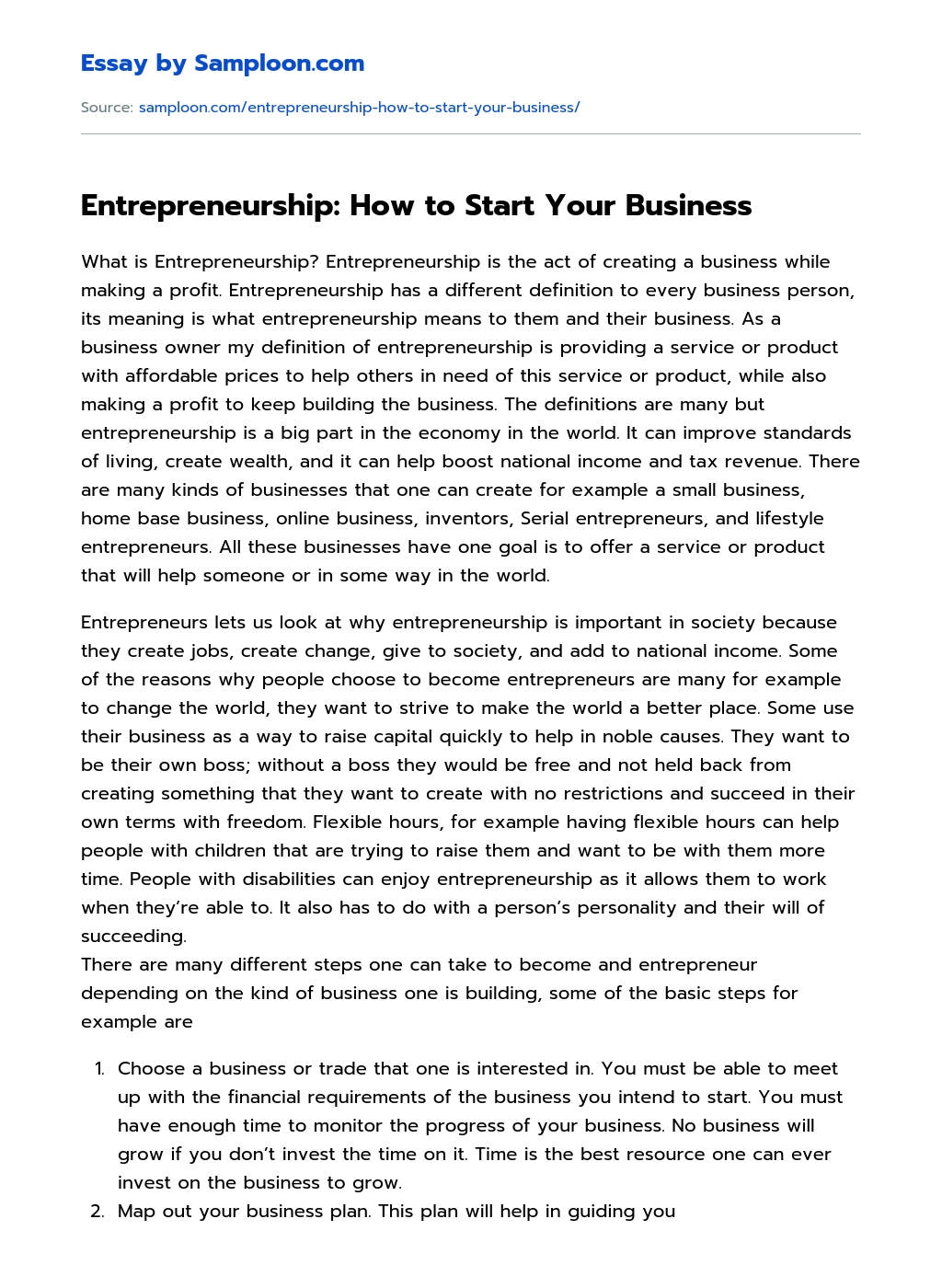 Entrepreneurship: How to Start Your Business essay
