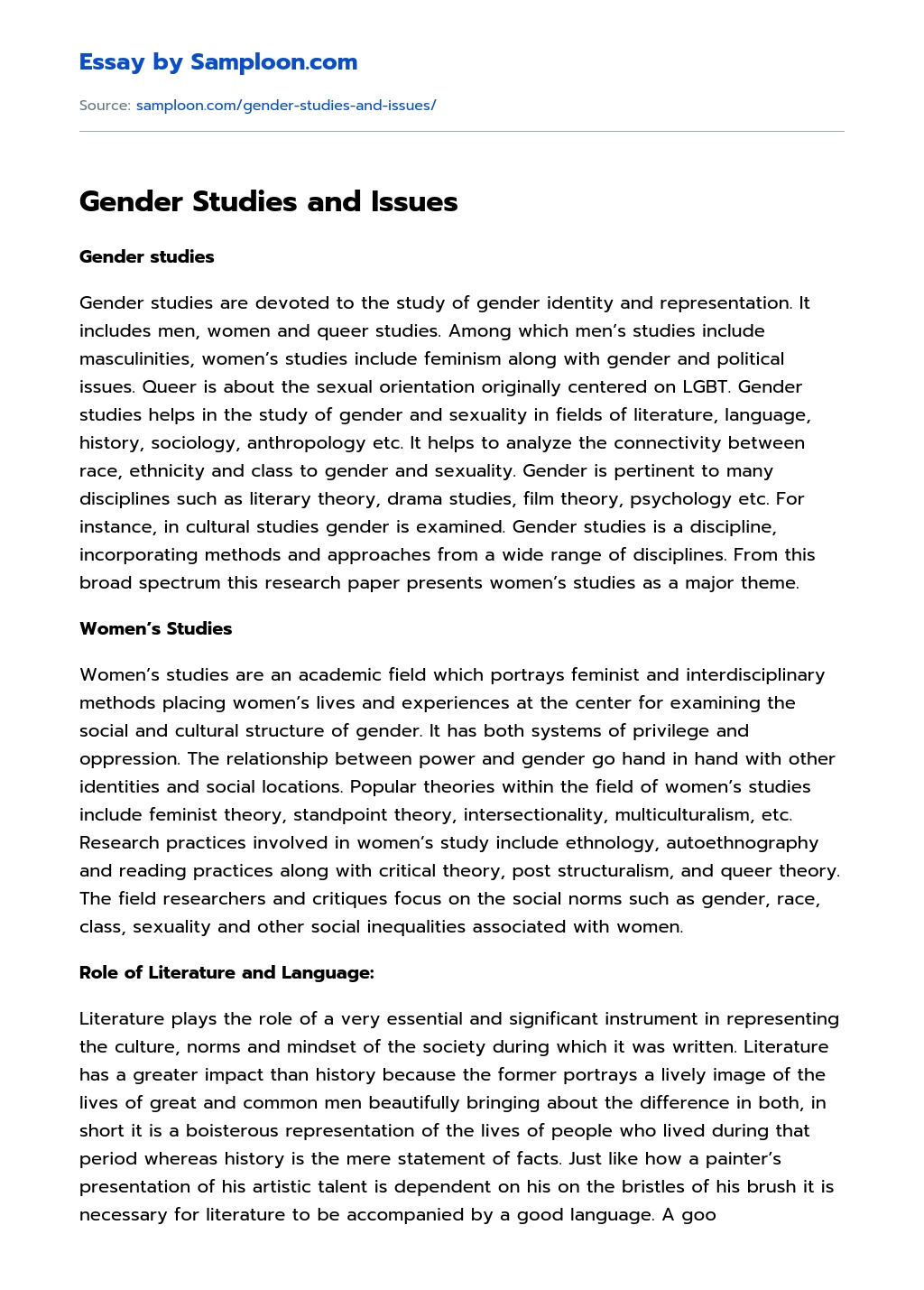 Gender Studies and Issues essay
