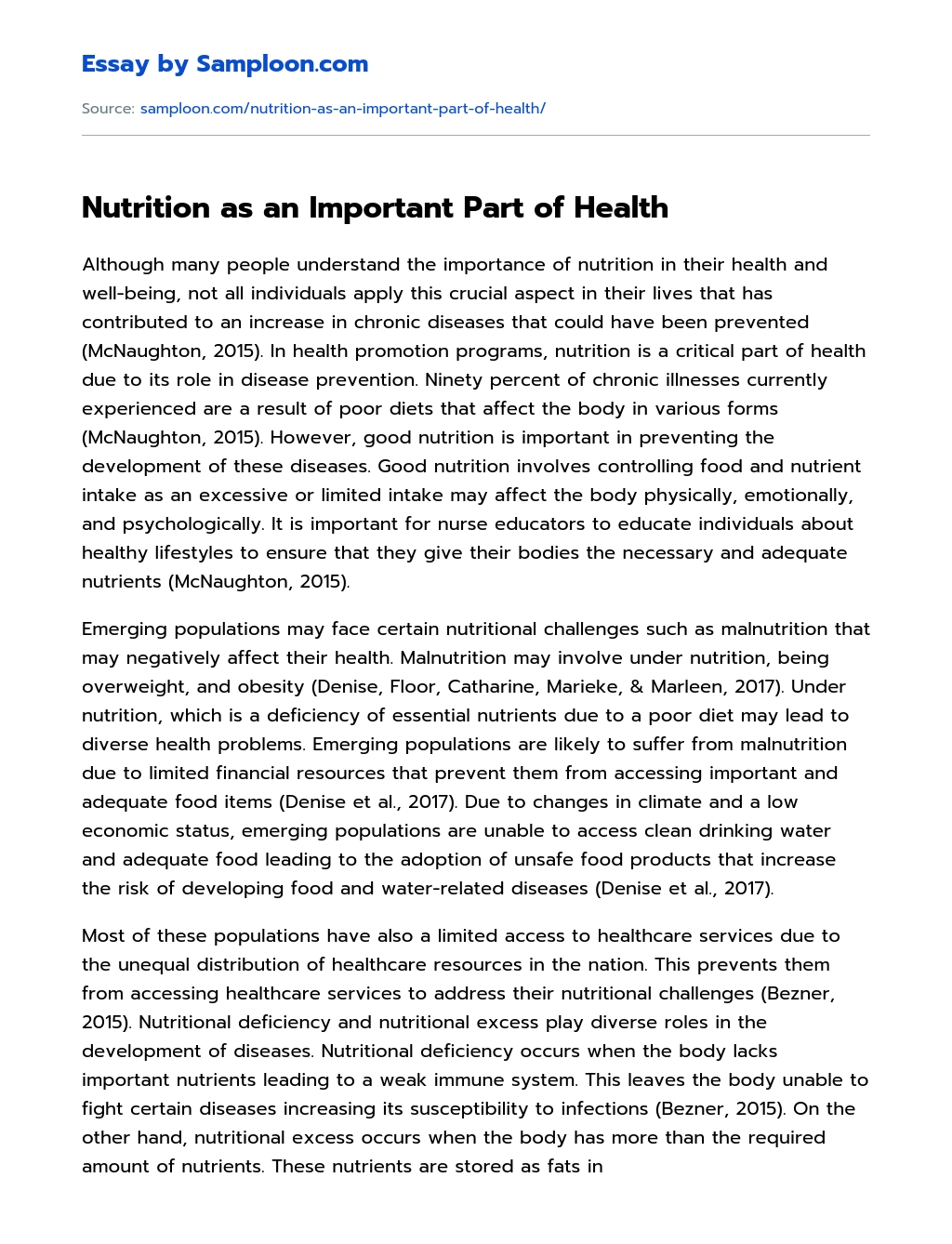 Nutrition as an Important Part of Health essay