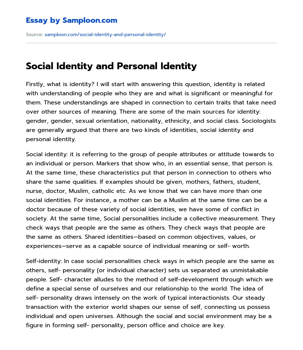 Social Identity and Personal Identity essay