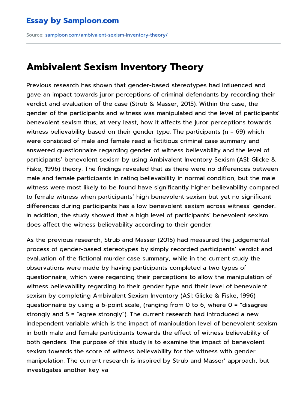 Ambivalent Sexism Inventory Theory essay