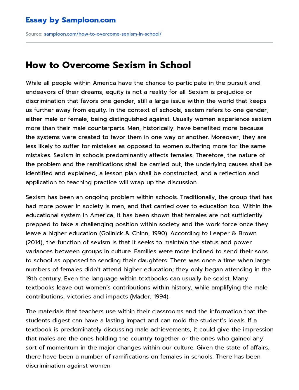 How to Overcome Sexism in School essay