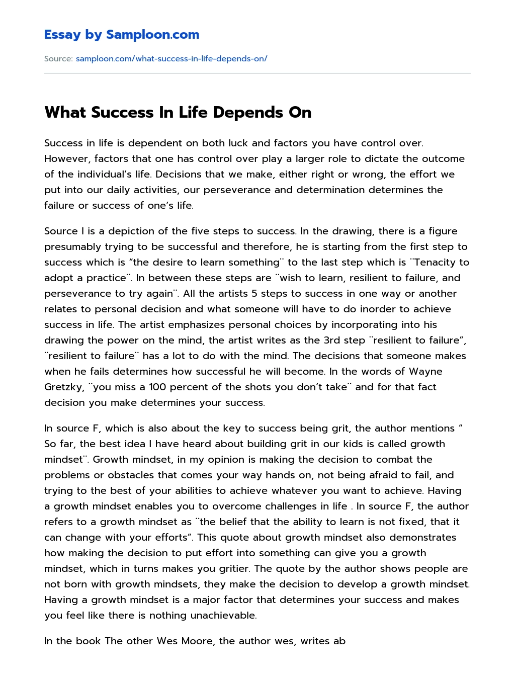 What Success In Life Depends On essay