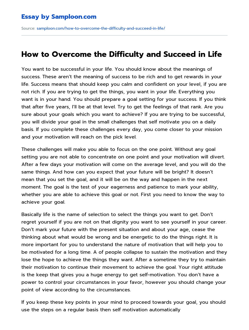 How to Overcome the Difficulty and Succeed in Life essay