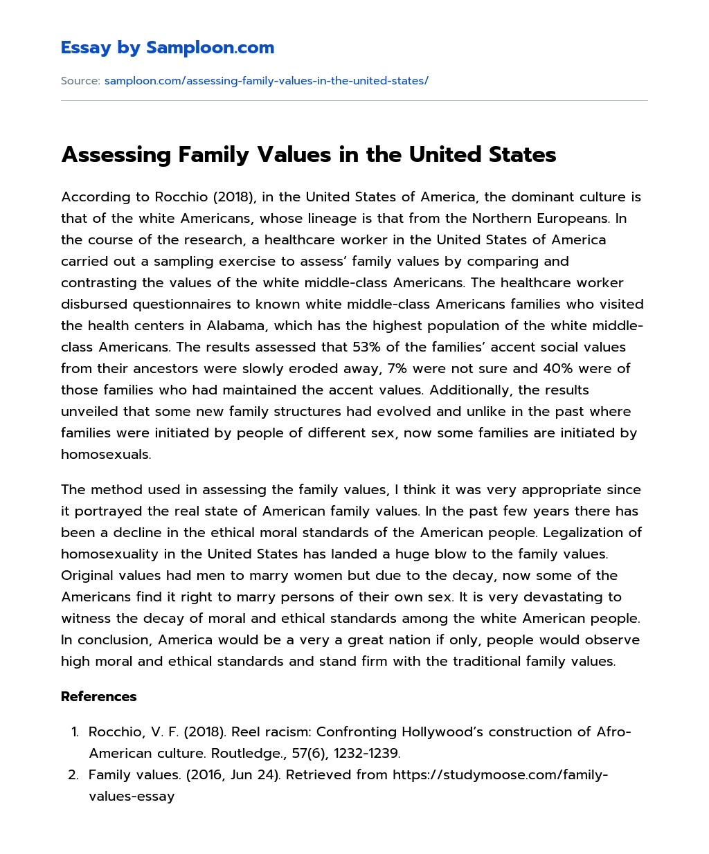 Assessing Family Values in the United States essay