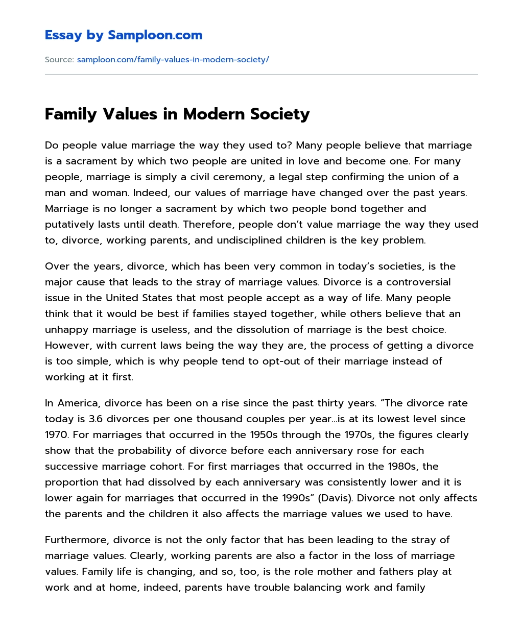 Family Values in Modern Society essay