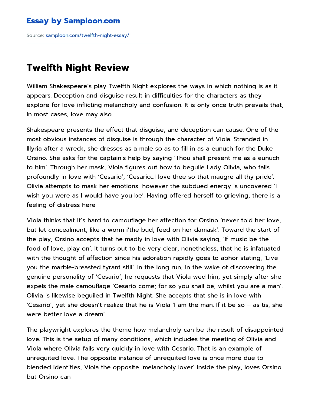 Twelfth Night Review essay