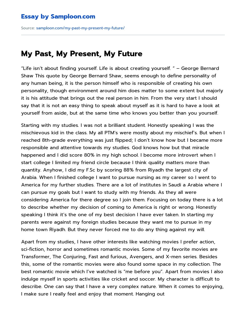 My Past, My Present, My Future essay