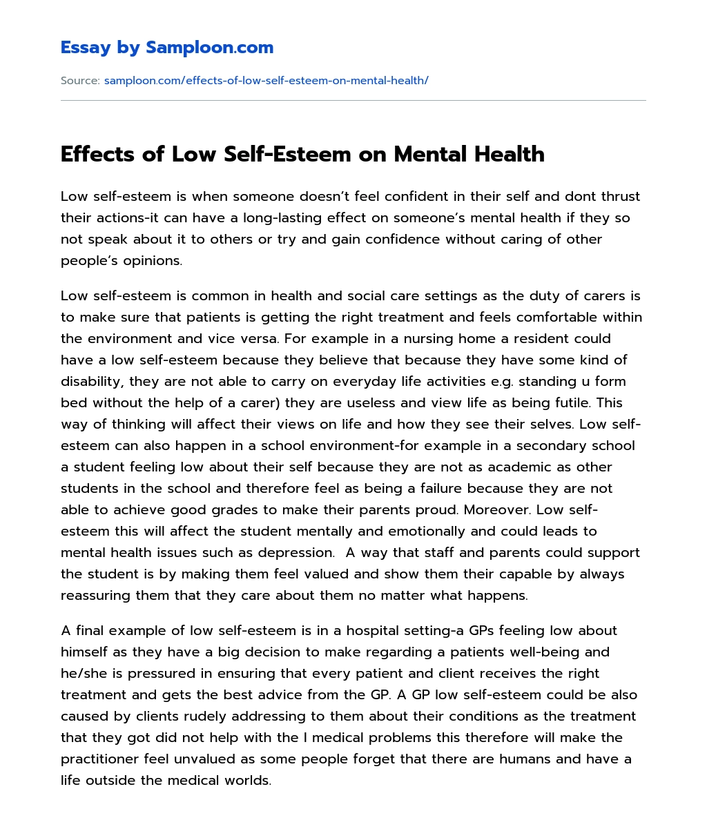 Effects of Low Self-Esteem on Mental Health essay