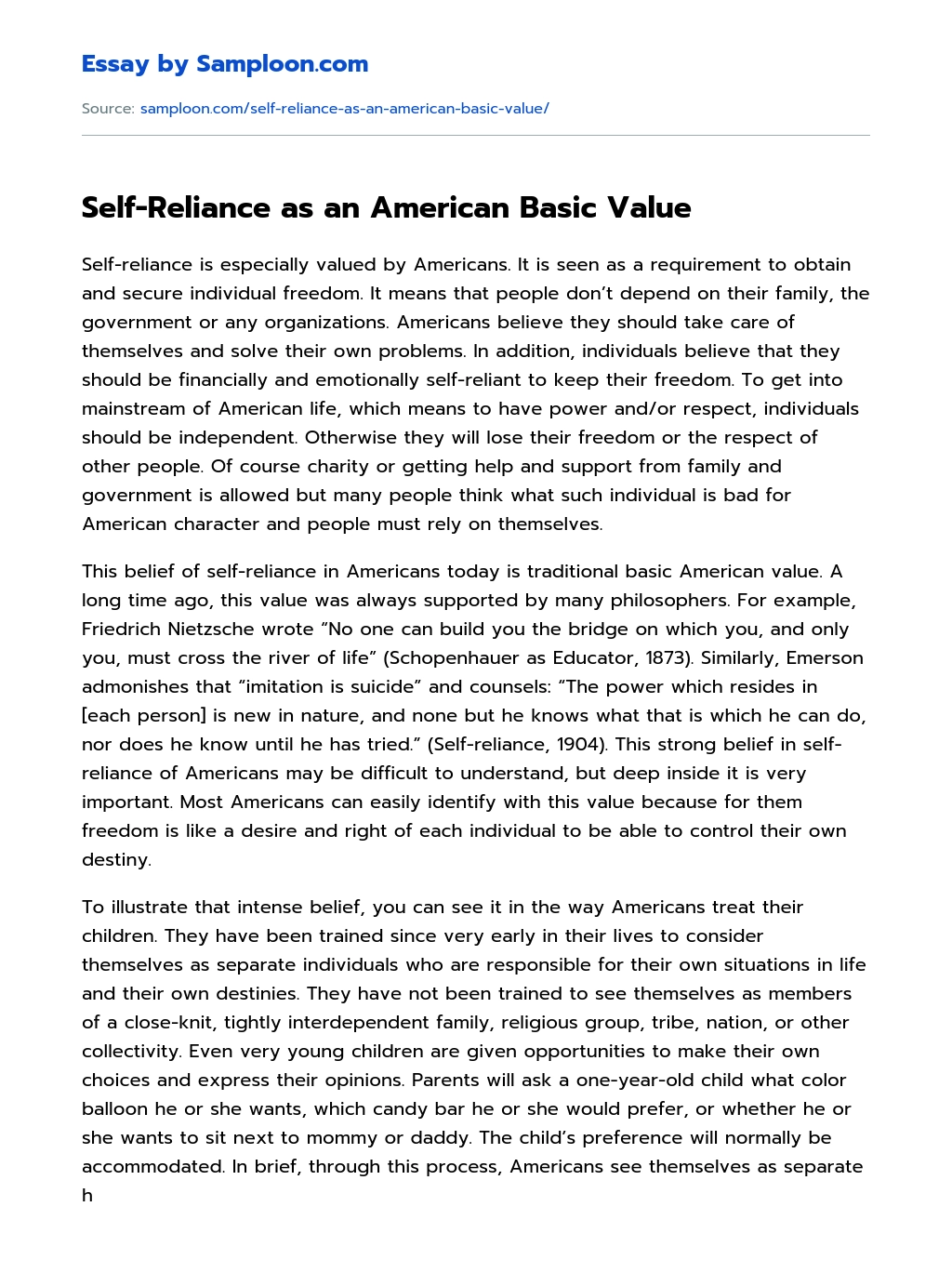 Self-Reliance as an American Basic Value essay