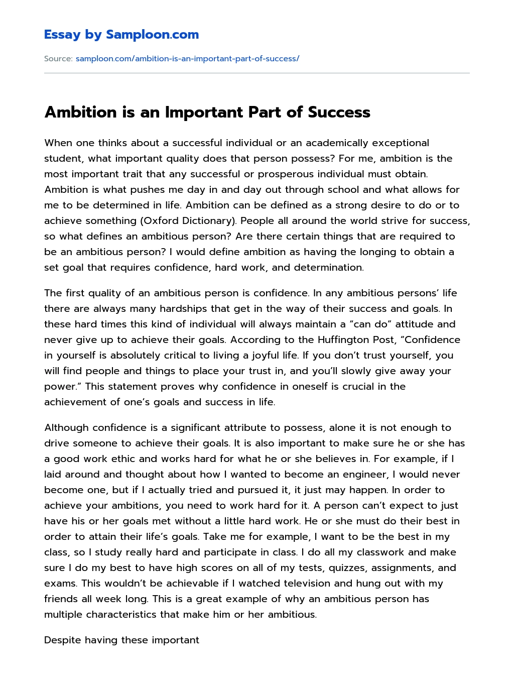 Ambition is an Important Part of Success essay
