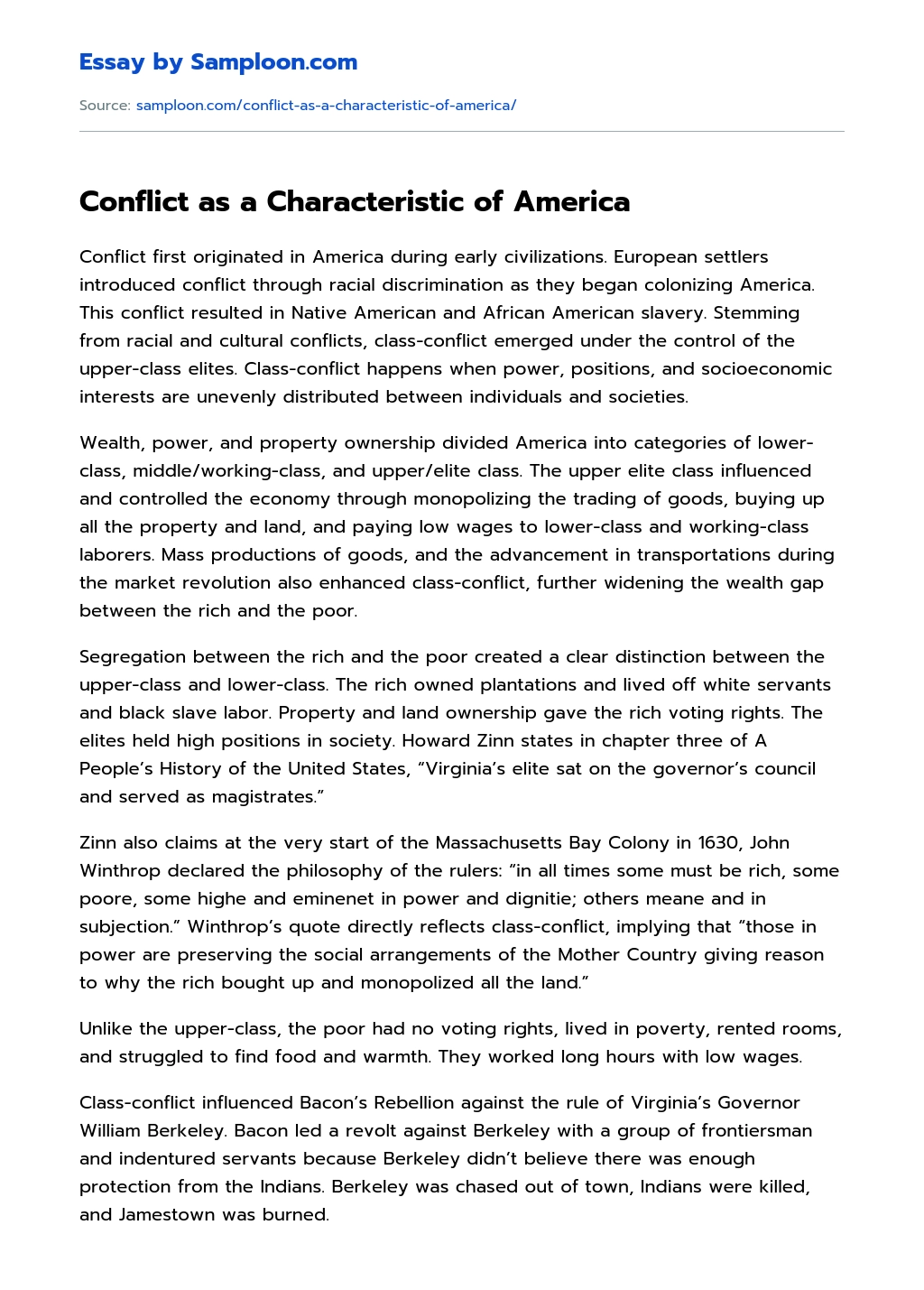 Conflict as a Characteristic of America essay