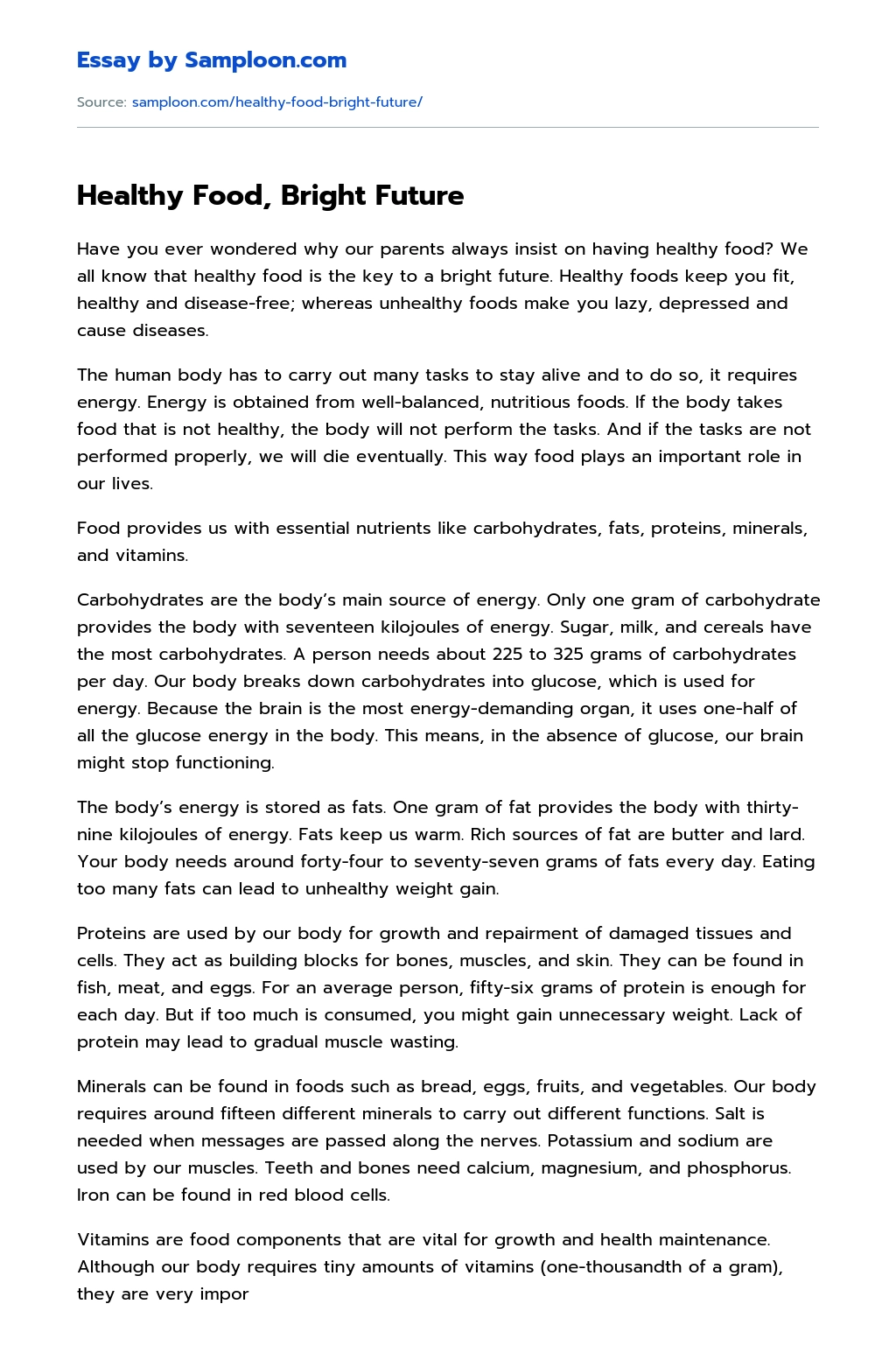 an essay about healthy diet