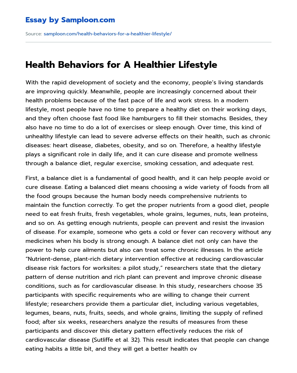 Health Behaviors for A Healthier Lifestyle essay