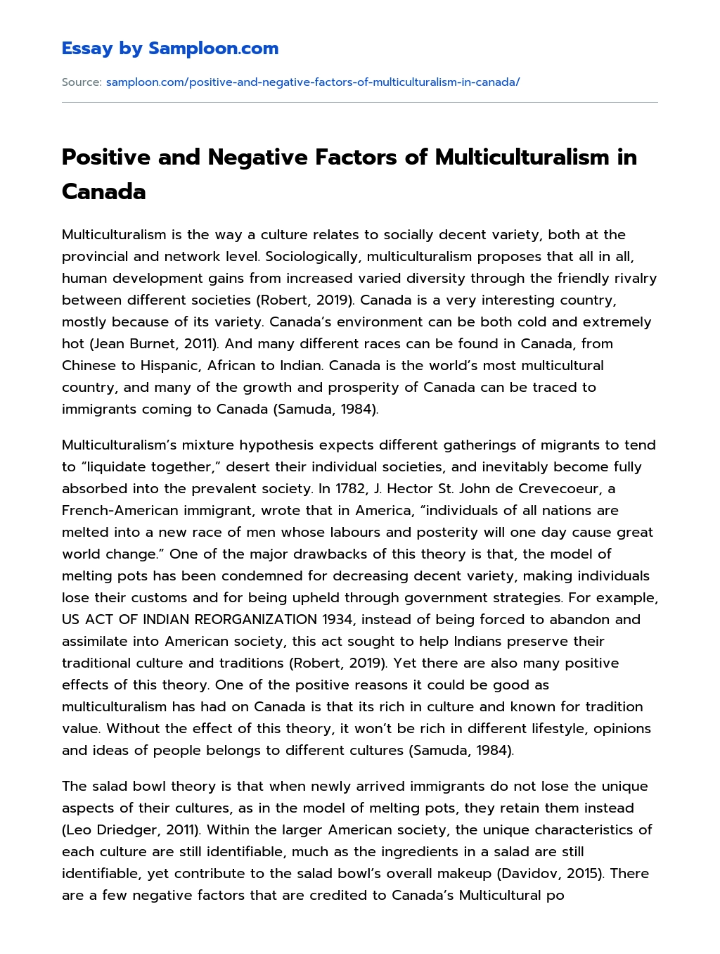 Positive and Negative Factors of Multiculturalism in Canada essay