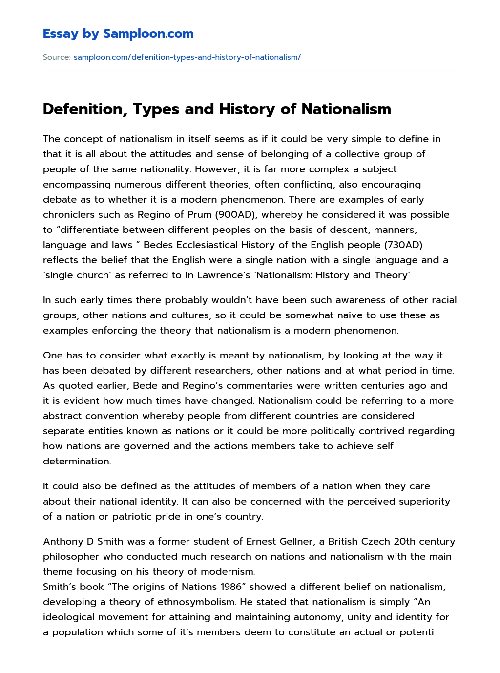 Defenition, Types and History of Nationalism Argumentative Essay essay