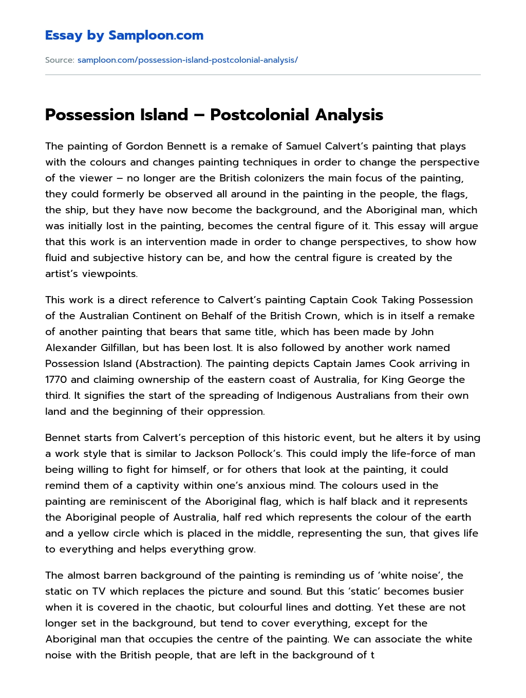 Possession Island – Postcolonial Analysis  essay
