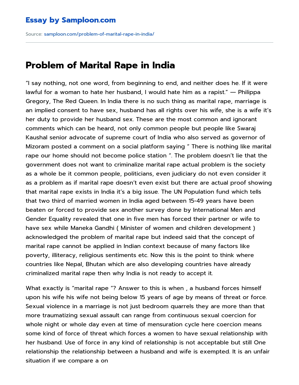 Problem of Marital Rape in India essay