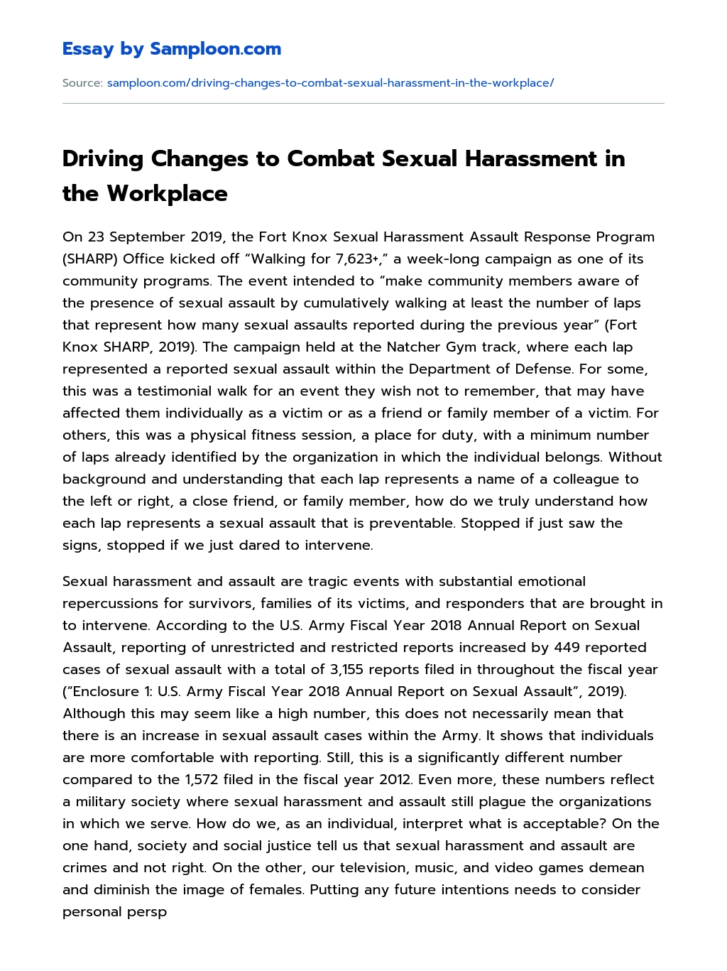 Driving Changes to Combat Sexual Harassment in the Workplace essay