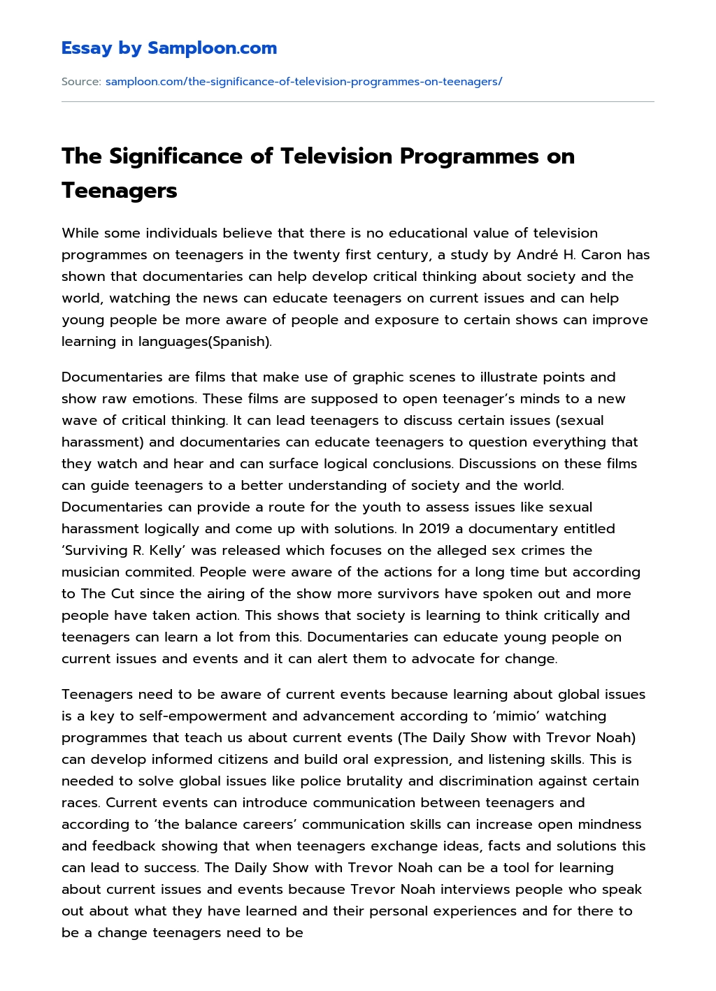 The Significance of Television Programmes on Teenagers essay