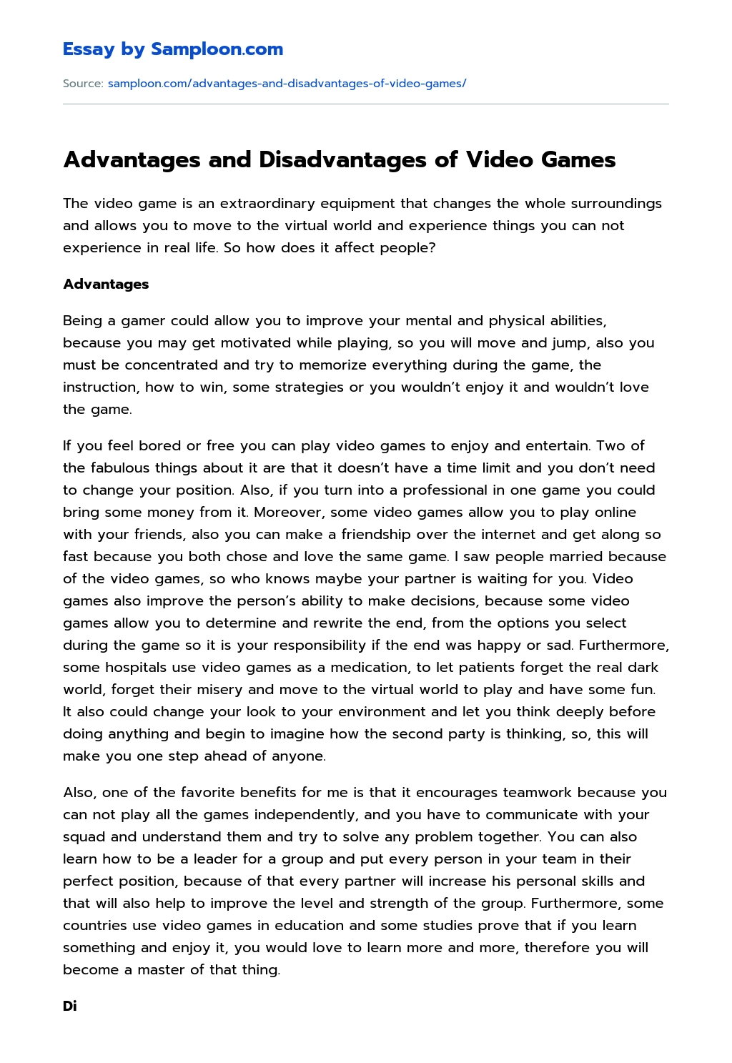 Advantages And Disadvantages Of Video Games Essay: [Essay Example], 1148  words GradesFixer