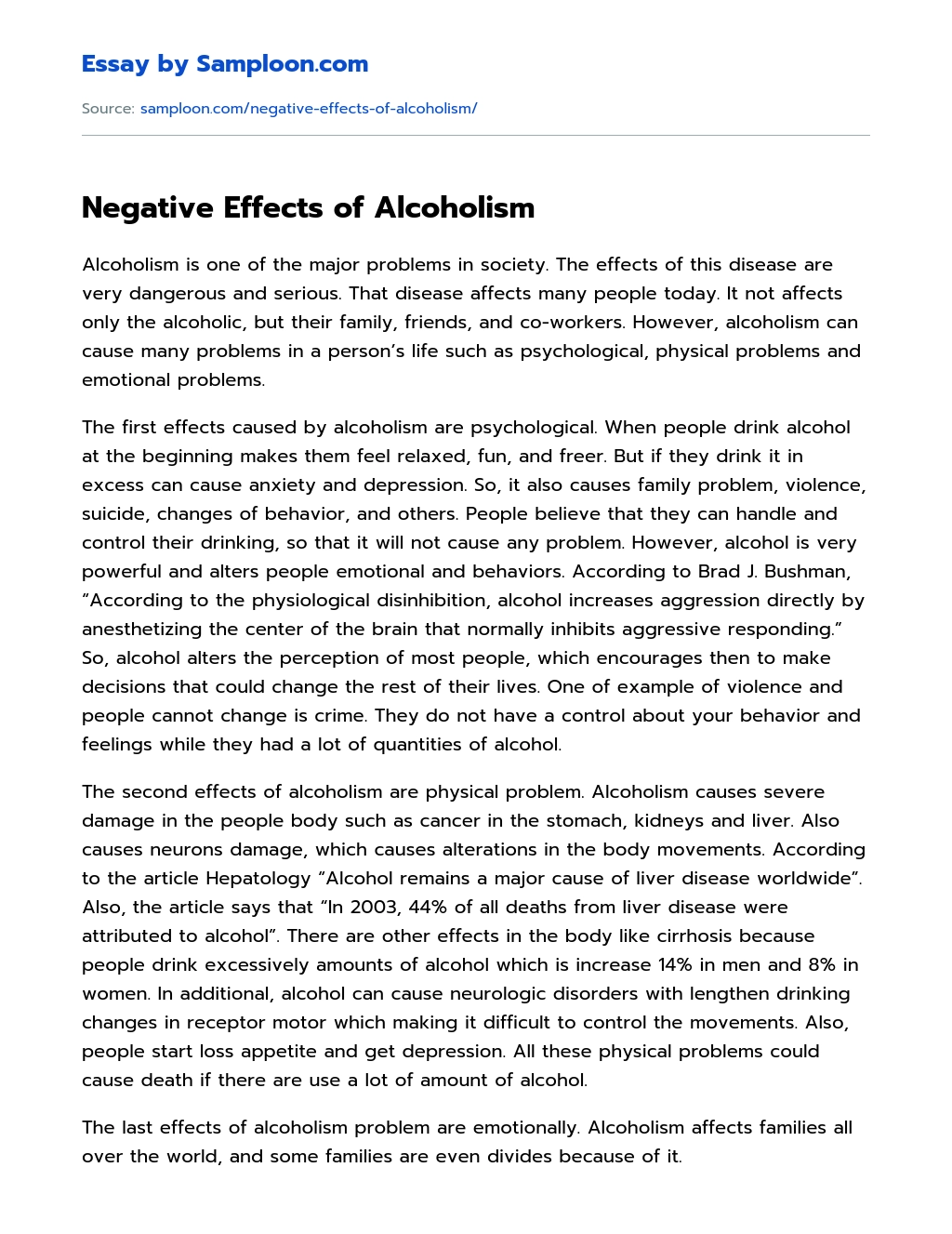 Negative Effects of Alcoholism essay