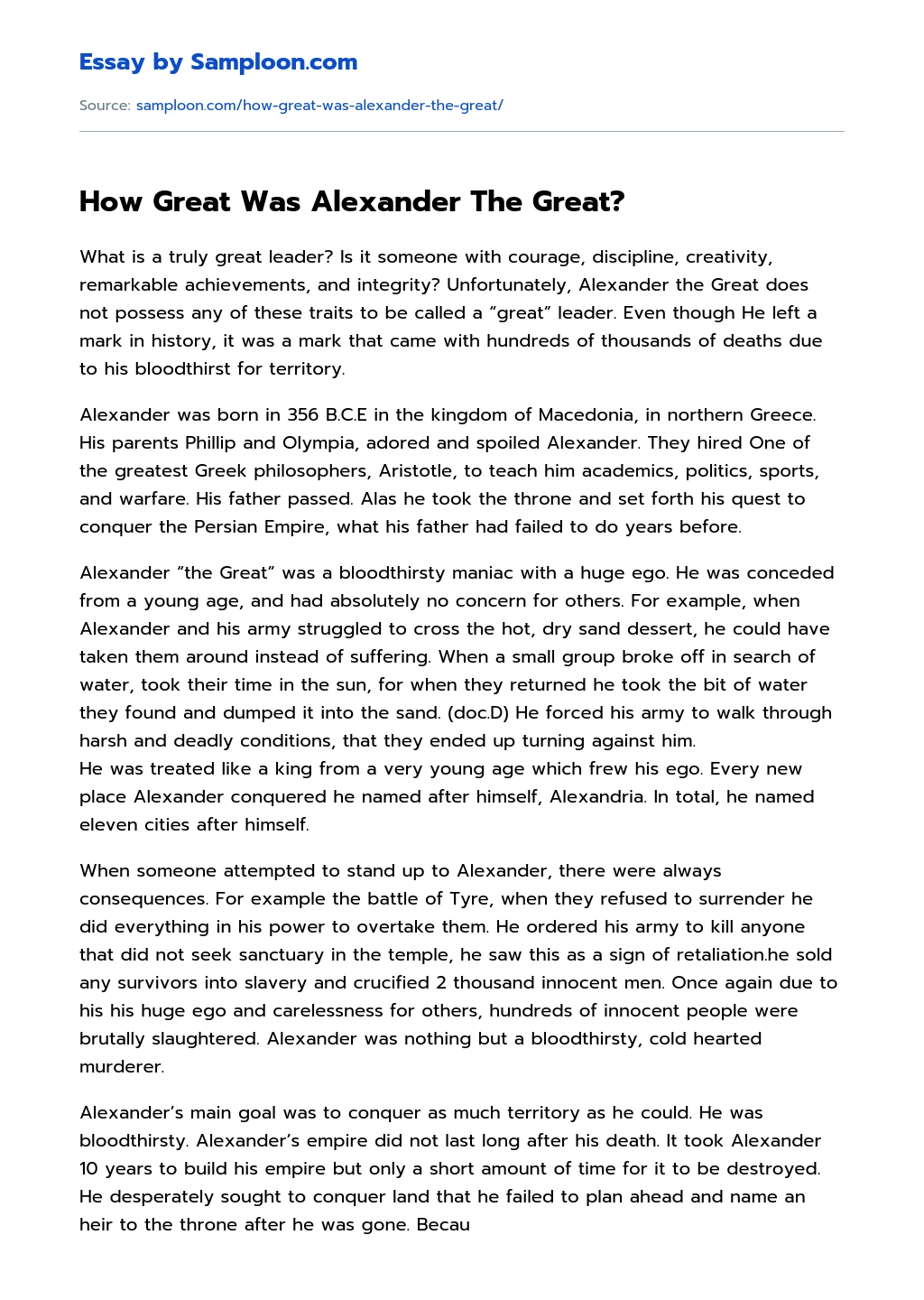 How Great Was Alexander The Great? essay
