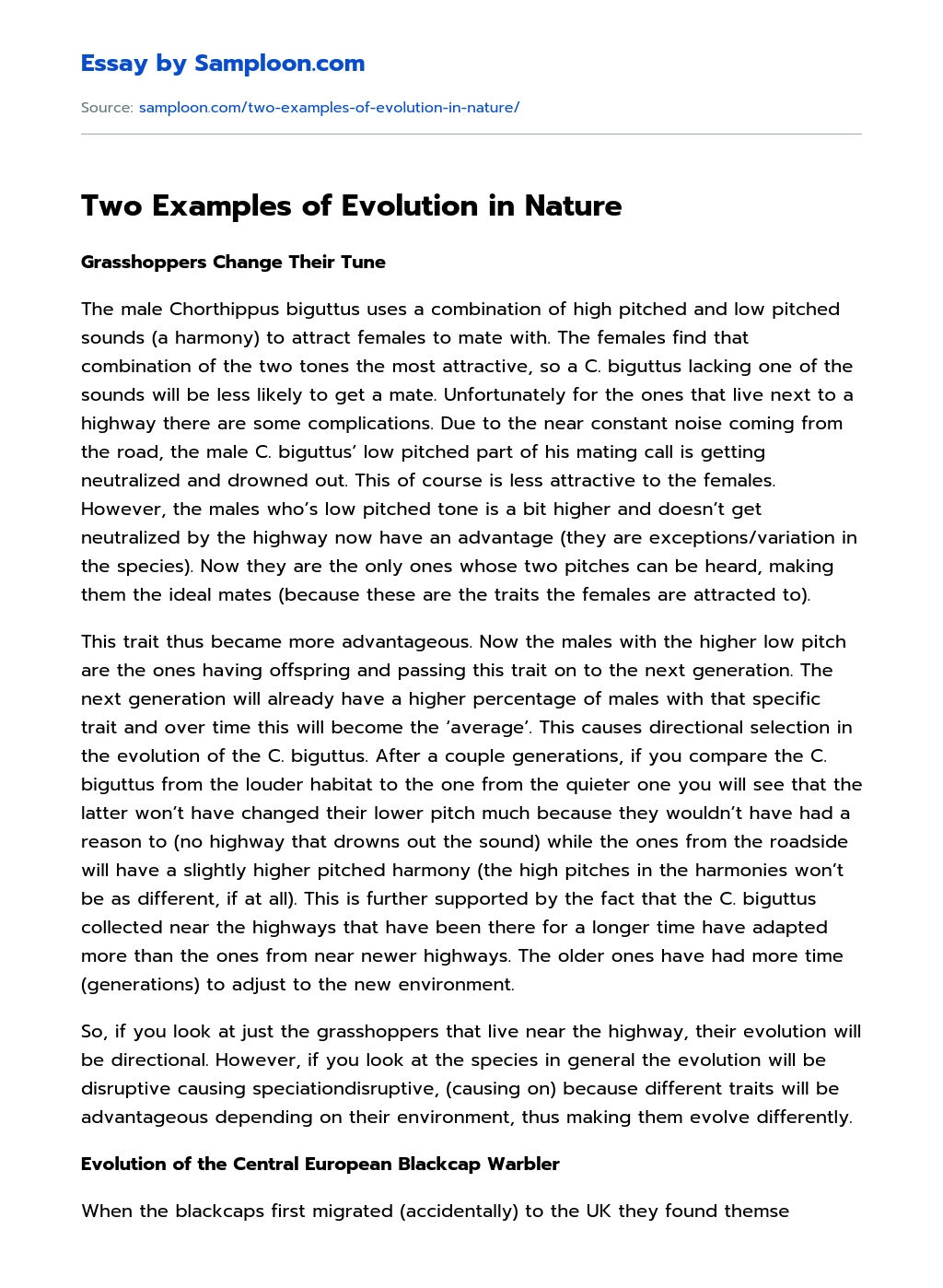 Two Examples of Evolution in Nature essay