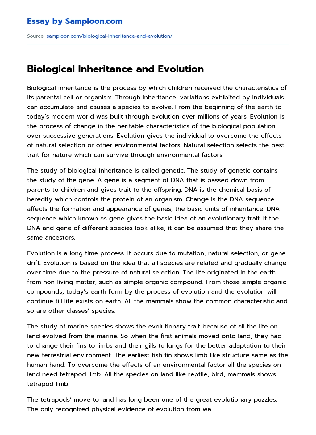 Biological Inheritance and Evolution Argumentative Essay essay