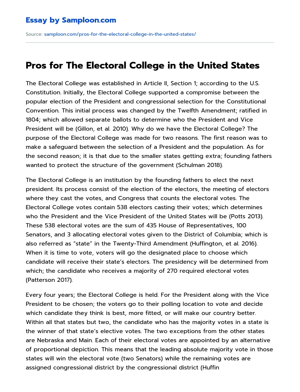 Pros for The Electoral College in the United States essay