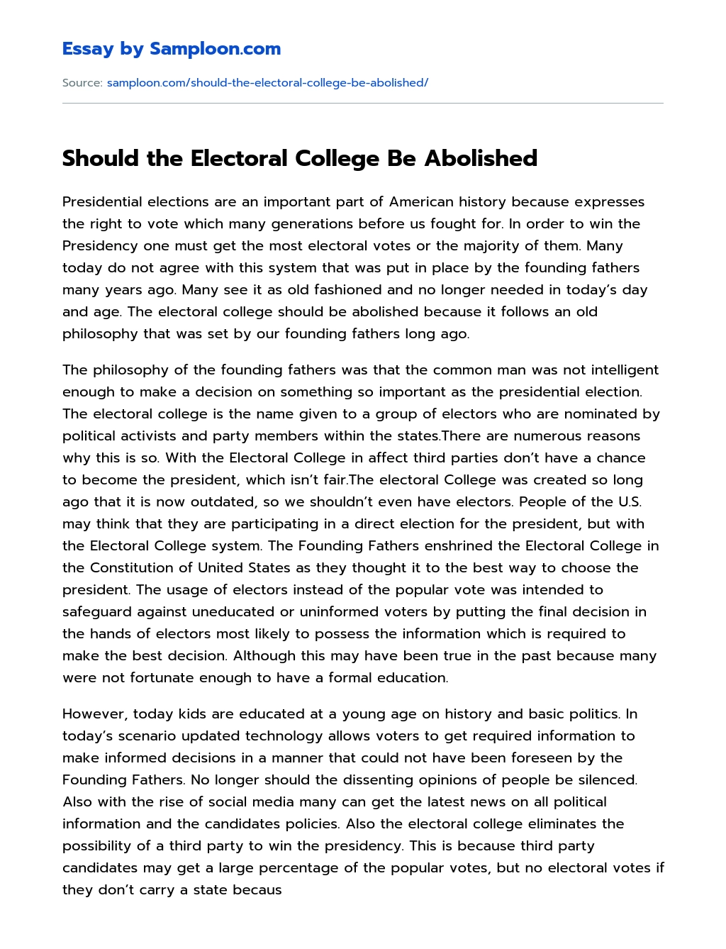 Should the Electoral College Be Abolished essay