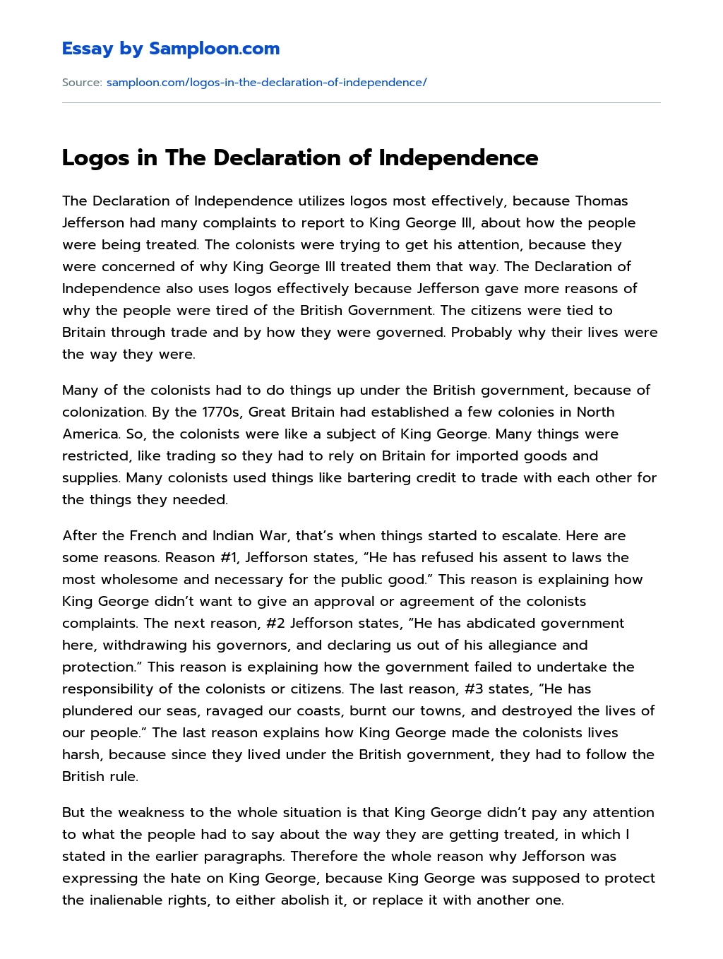 Logos in The Declaration of Independence essay