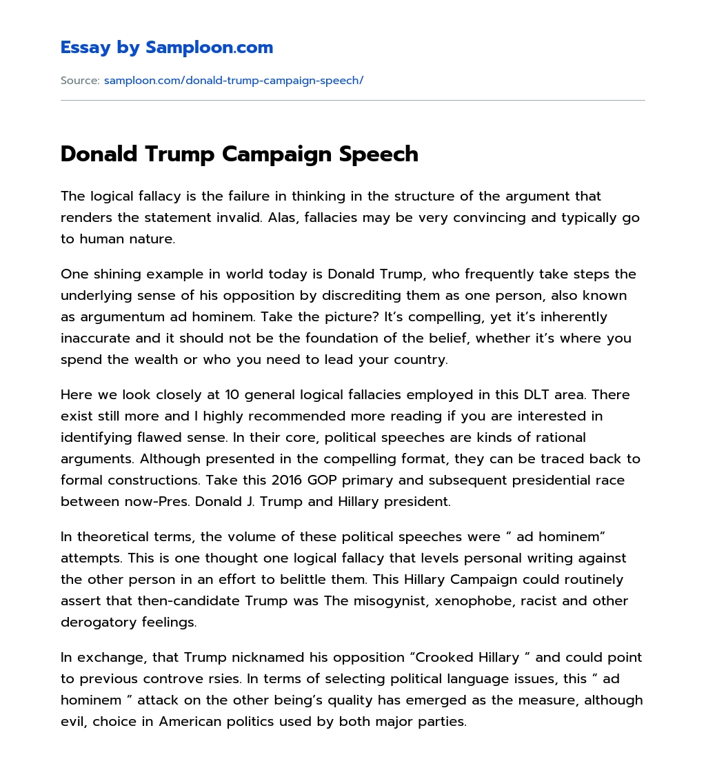 Donald Trump Campaign Speech essay