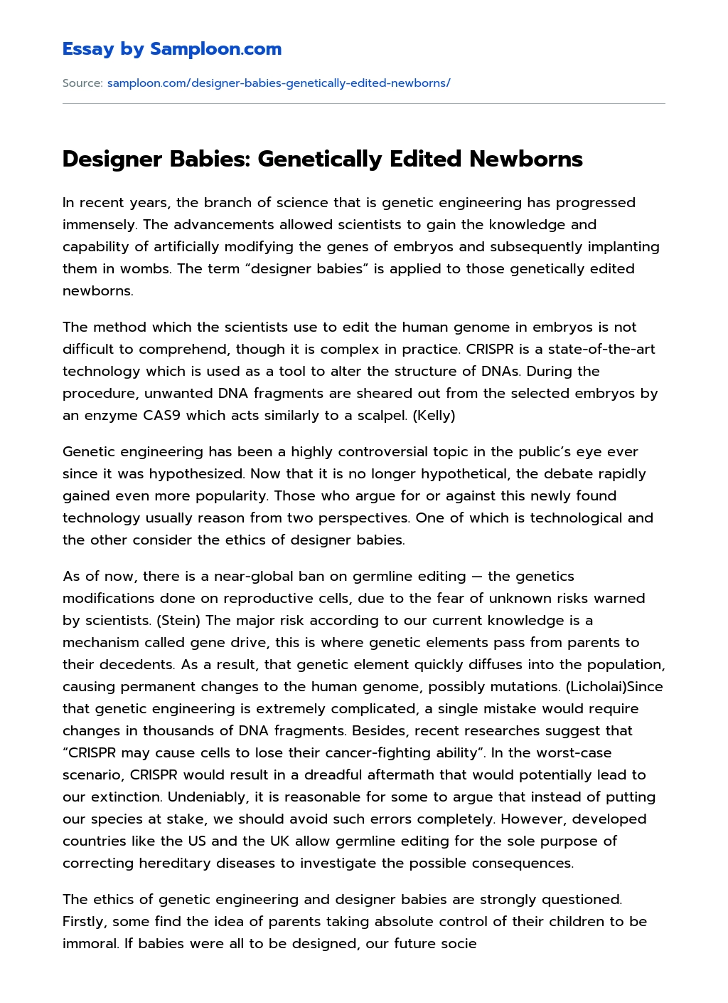 Designer Babies: Genetically Edited Newborns essay