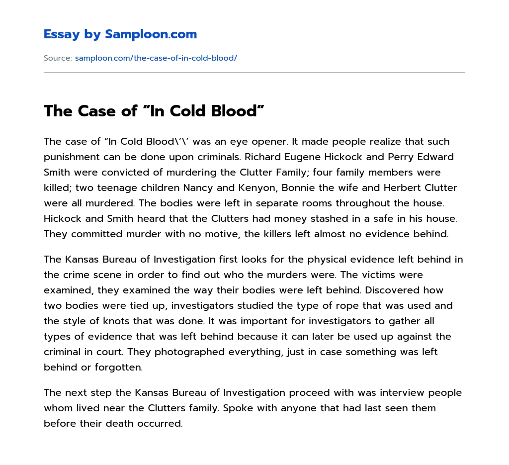 The Case of “In Cold Blood” essay