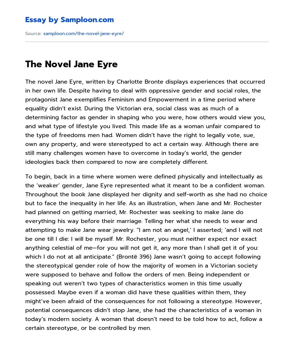 The Novel Jane Eyre essay