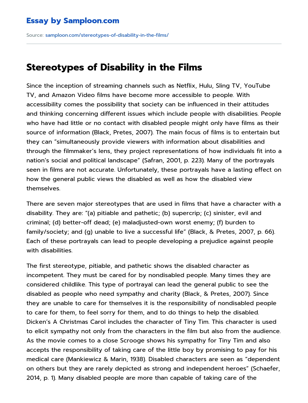 Stereotypes of Disability in the Films essay