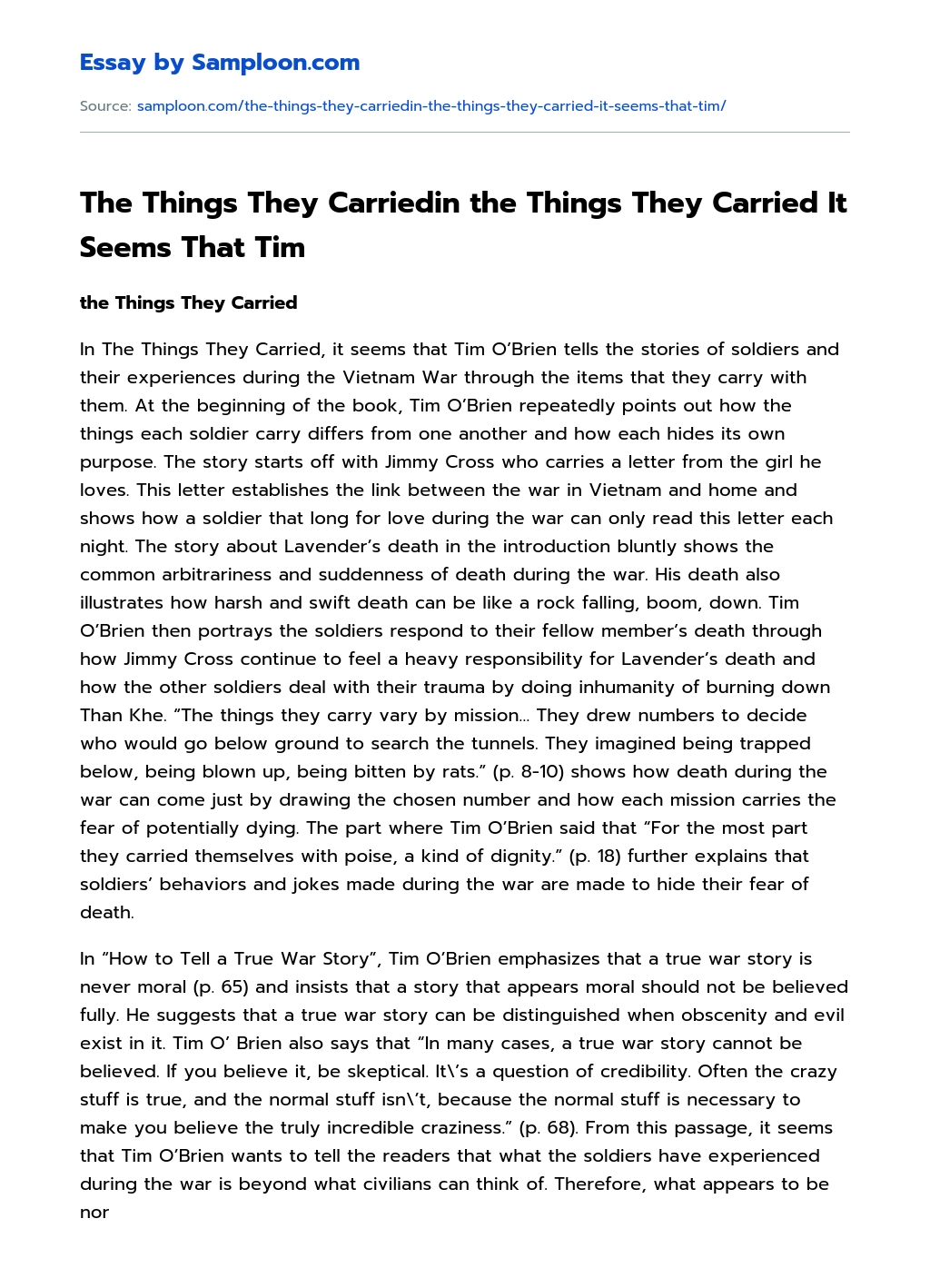 The Things They Carriedin the Things They Carried It Seems That Tim essay