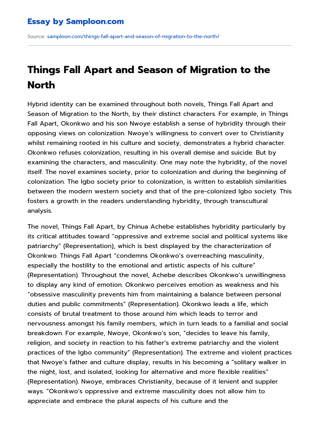 Things Fall Apart and Season of Migration to the North Book Review essay