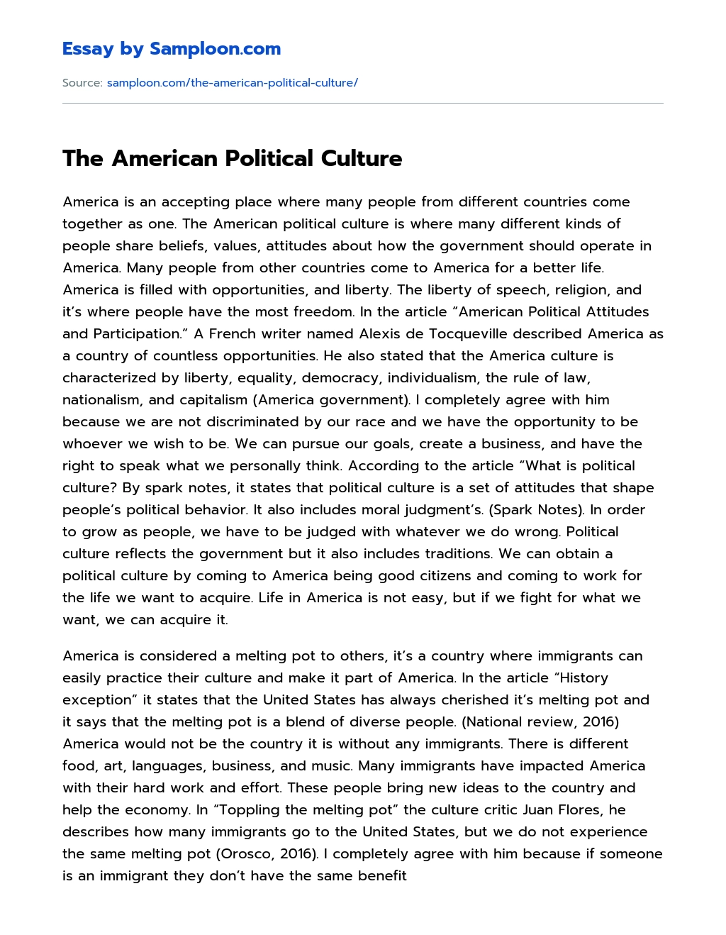 The American Political Culture essay