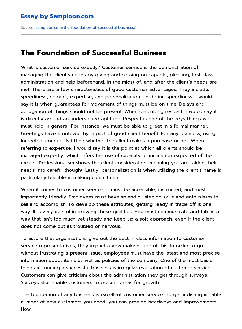 The Foundation of Successful Business essay