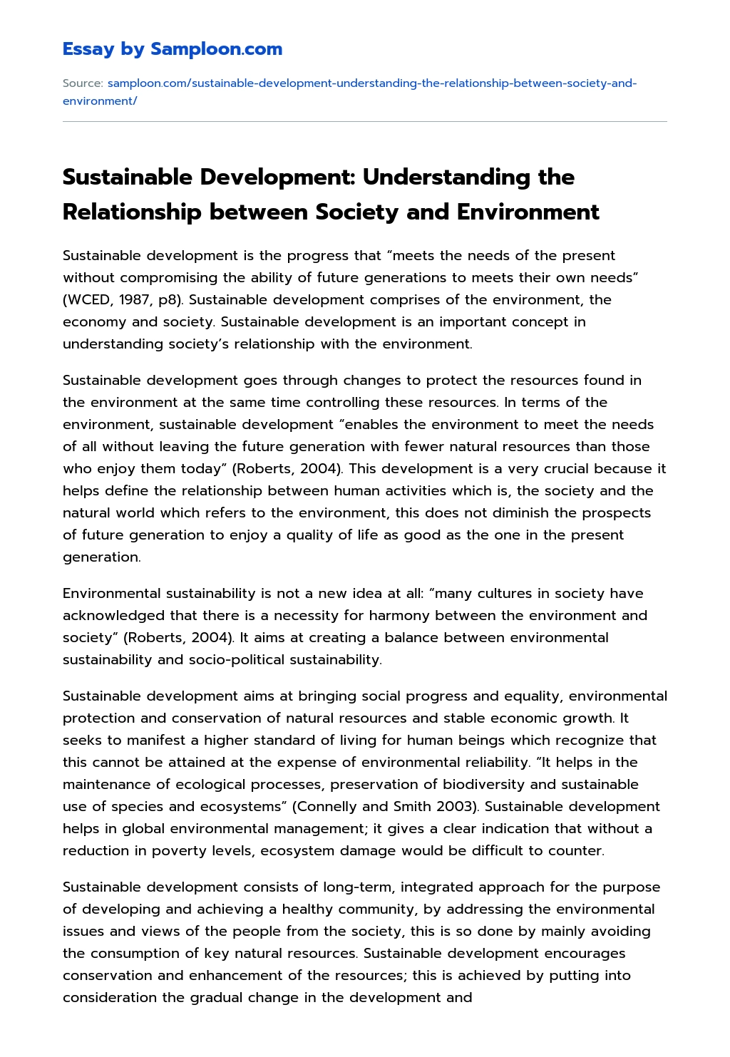 Sustainable Development: Understanding the Relationship between Society and Environment essay