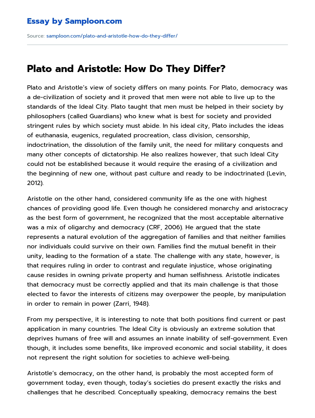 Plato and Aristotle: How Do They Differ? essay