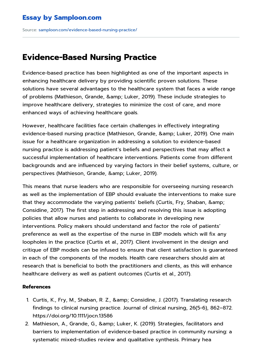 Evidence-Based Nursing Practice Admission Essay essay