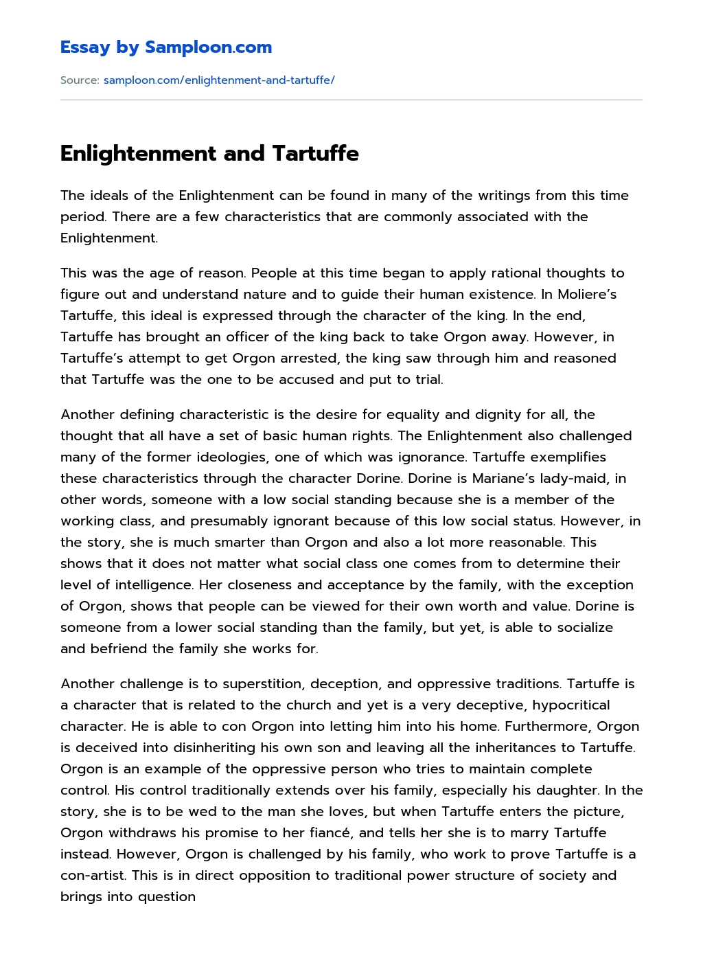 Enlightenment and Tartuffe essay