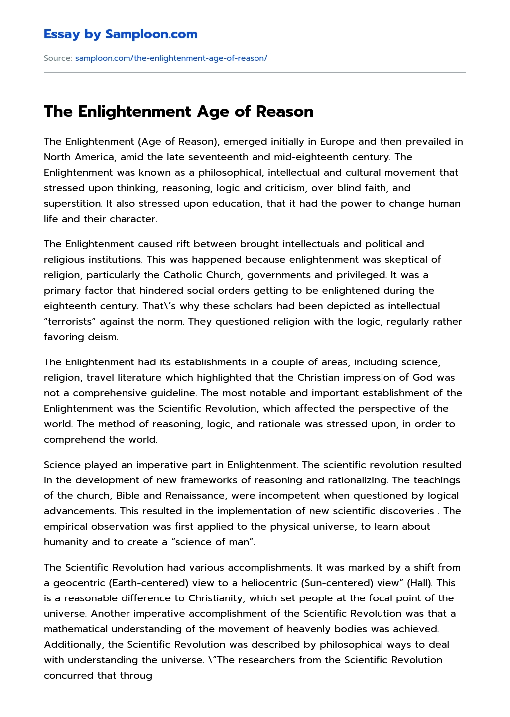 The Enlightenment Age of Reason essay