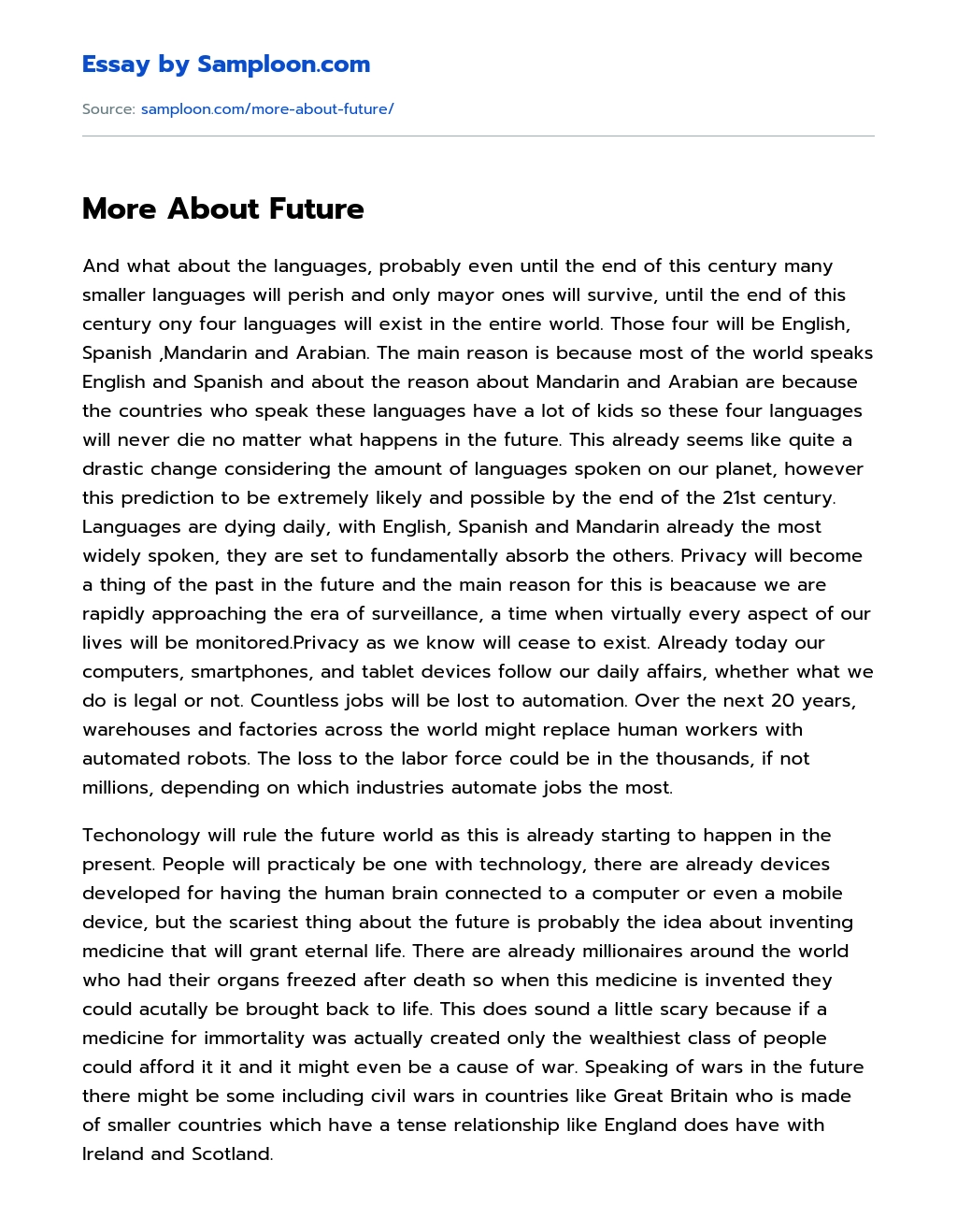 More About Future essay
